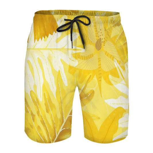 Yellow Tropical Foliage Jungle Graphic Men's Swim Trunks No.WE3IH7