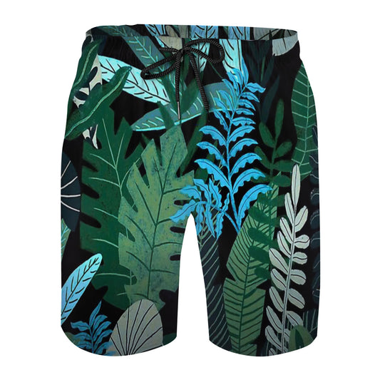 Blue Tropical Jungle At Night Graphic Men's Swim Trunks No.WEZ9BD