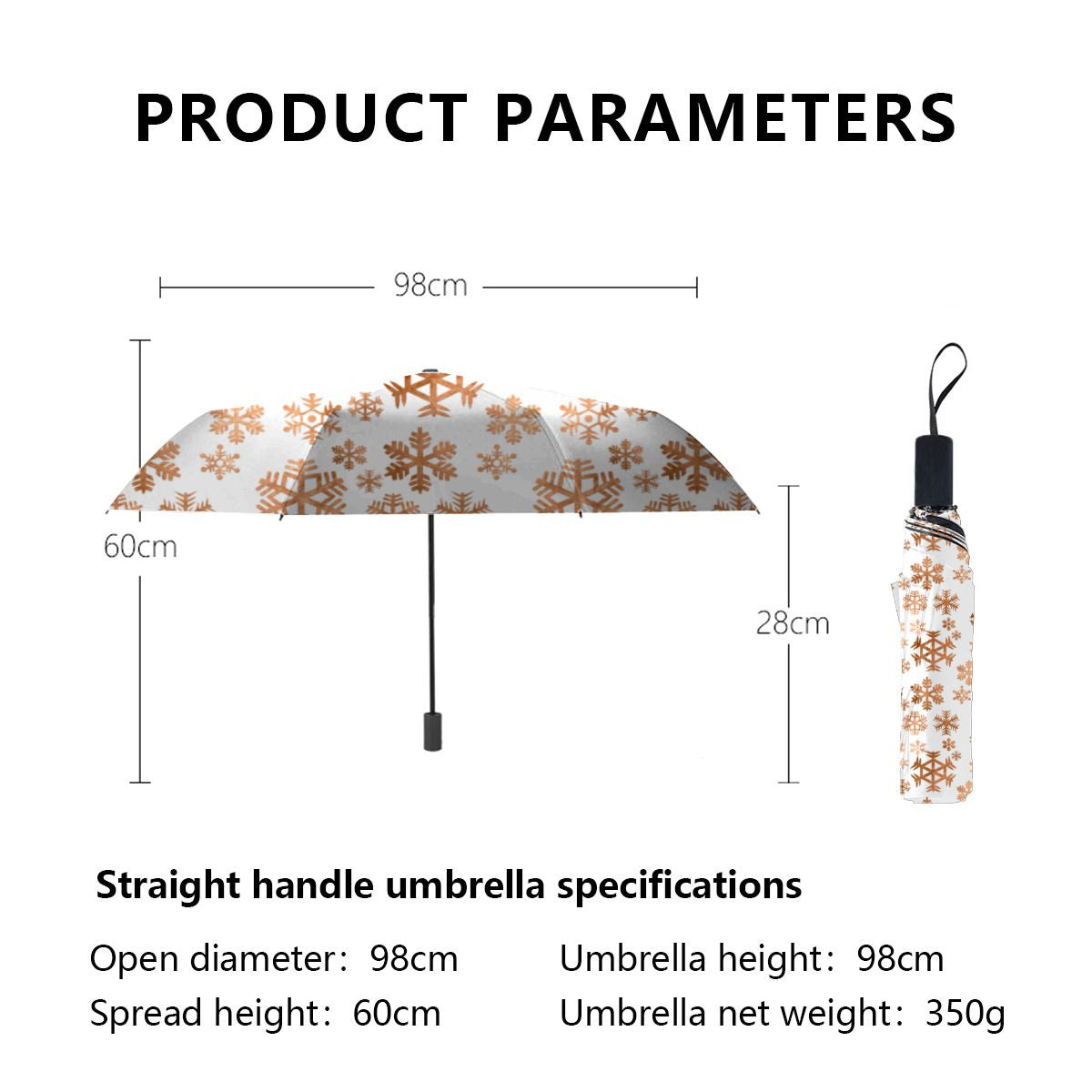 Rose Gold Snowflake Pattern White Brushed Polyester Umbrella No.WJW2SQ