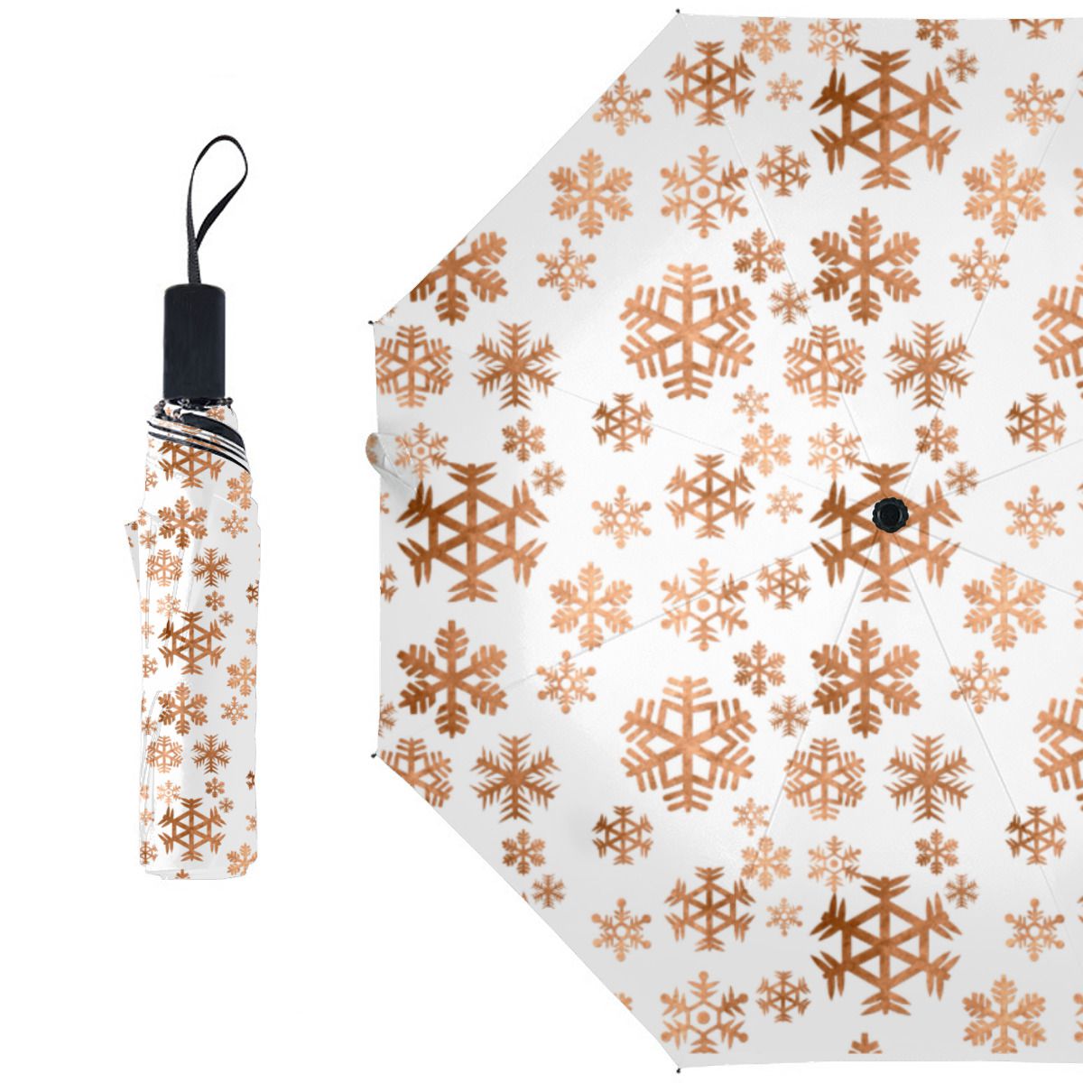 Rose Gold Snowflake Pattern White Brushed Polyester Umbrella No.WJW2SQ