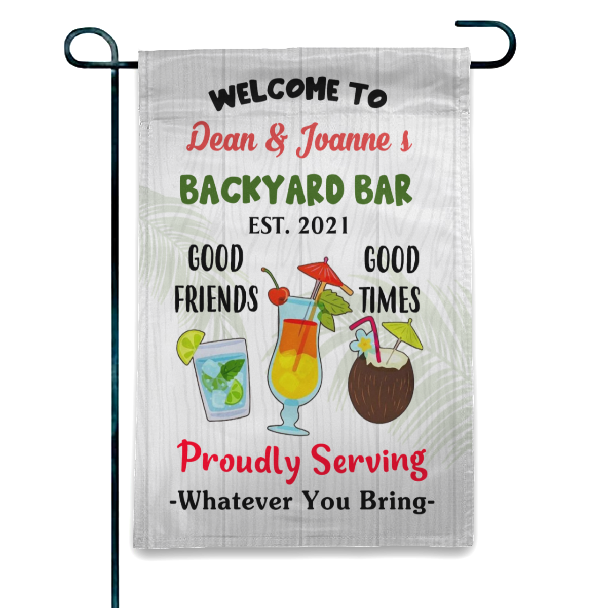 Personalized Name Backyard Bar Gardening Proudly Serving Flag