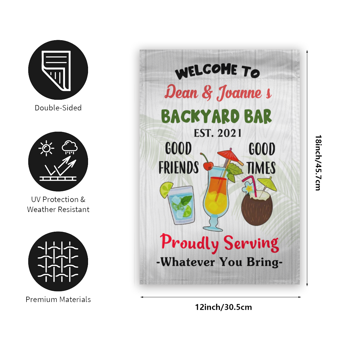 Personalized Name Backyard Bar Gardening Proudly Serving Flag