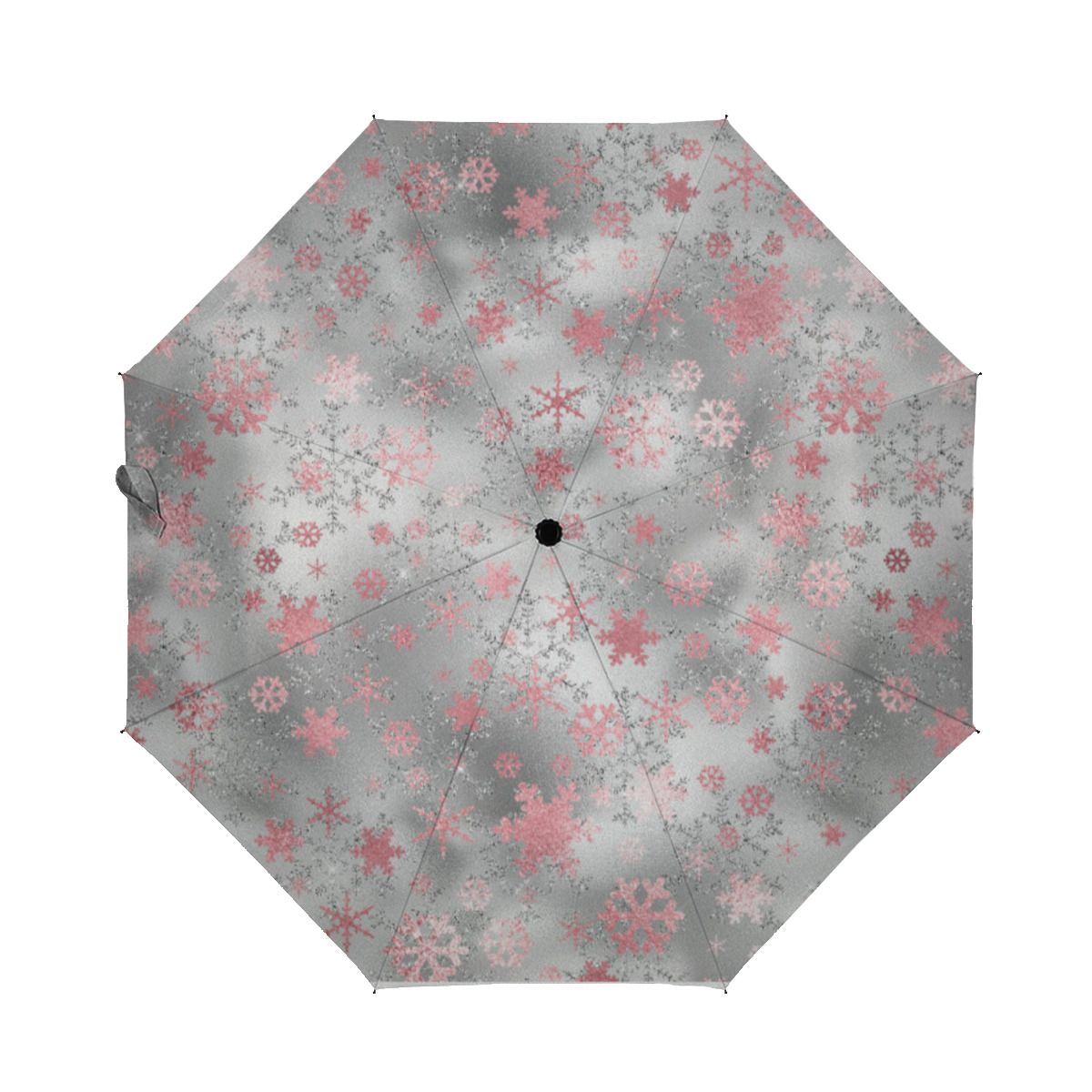 Elegant Silver Pink Christmas Snowflake Pattern Brushed Polyester Umbrella No.WPZPNM