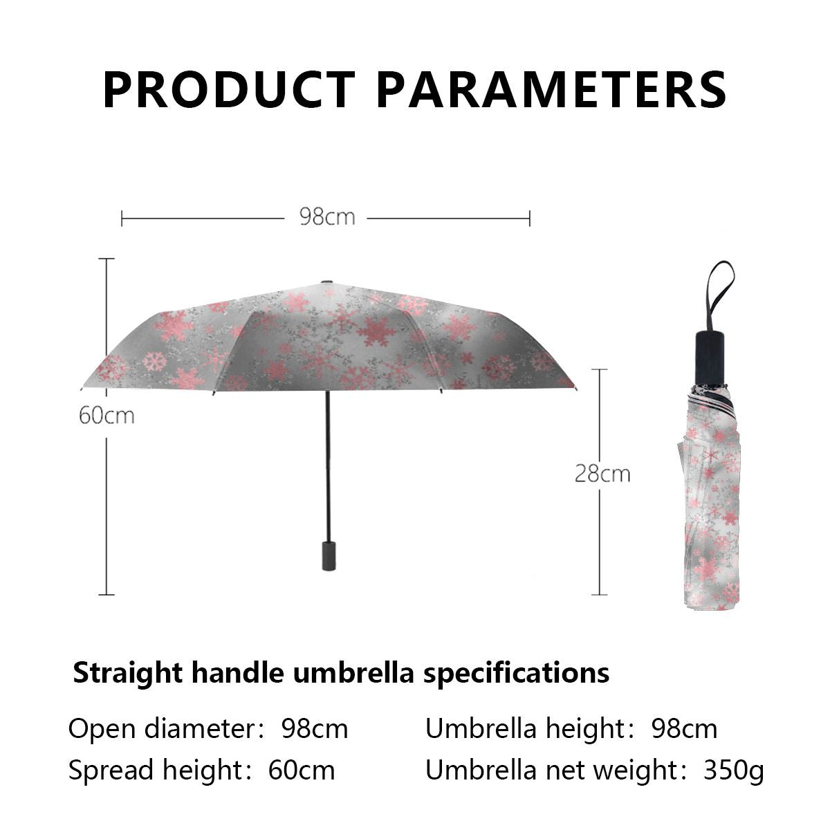 Elegant Silver Pink Christmas Snowflake Pattern Brushed Polyester Umbrella No.WPZPNM