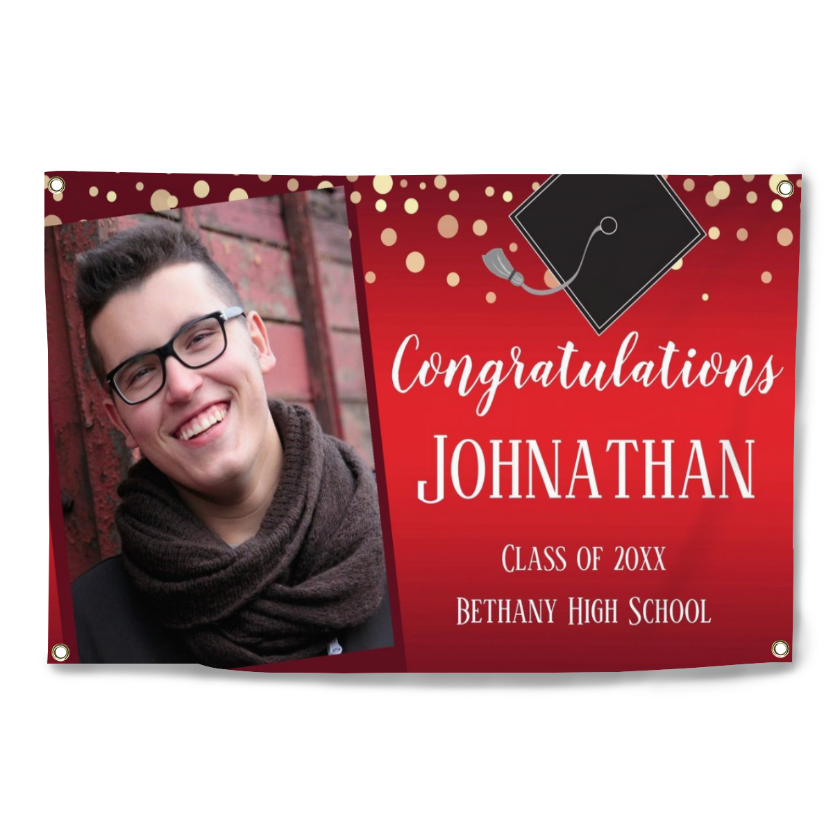 2022 Personalized Name/Photo, Congratulations Graduation Red with Confetti Photo Banner