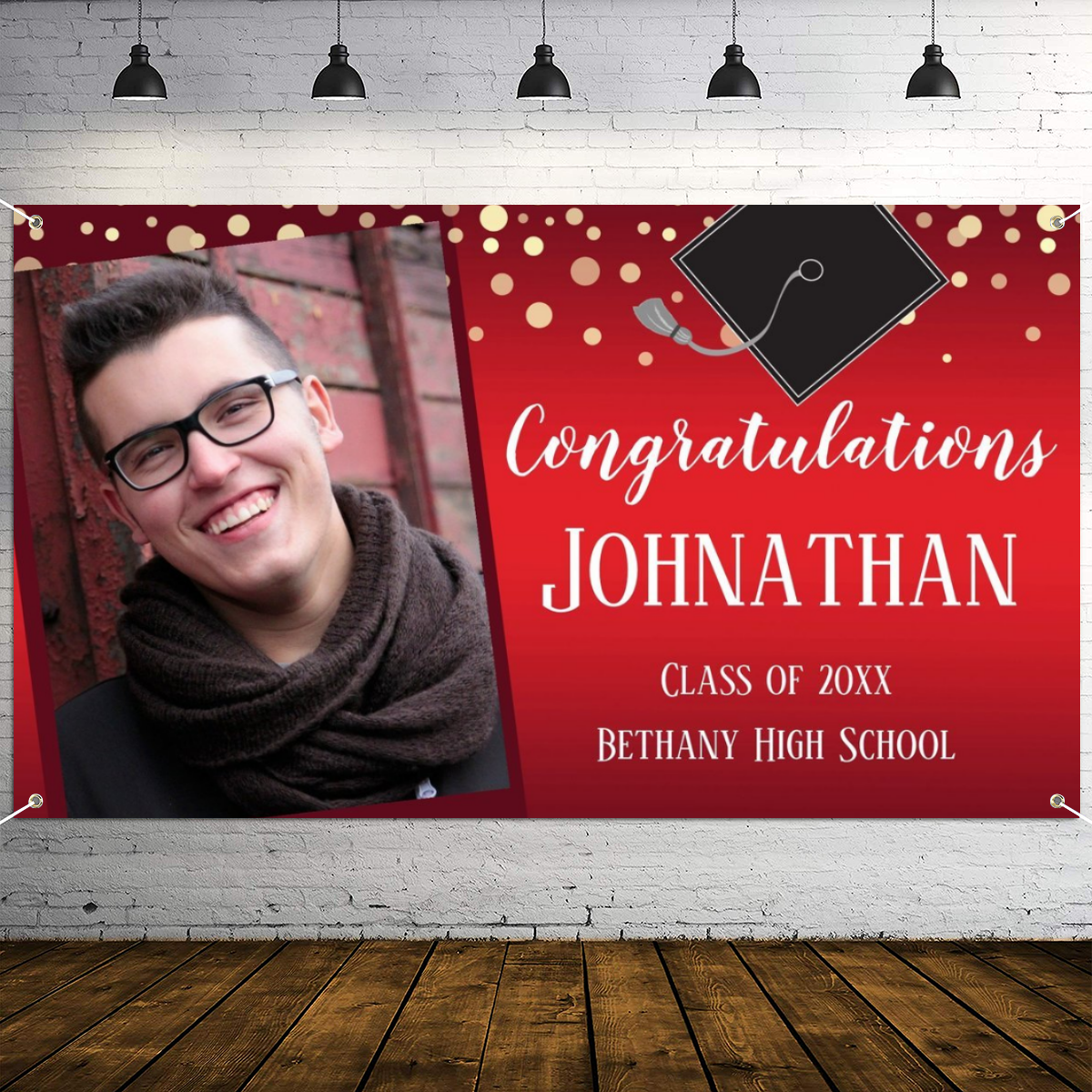 2022 Personalized Name/Photo, Congratulations Graduation Red with Confetti Photo Banner