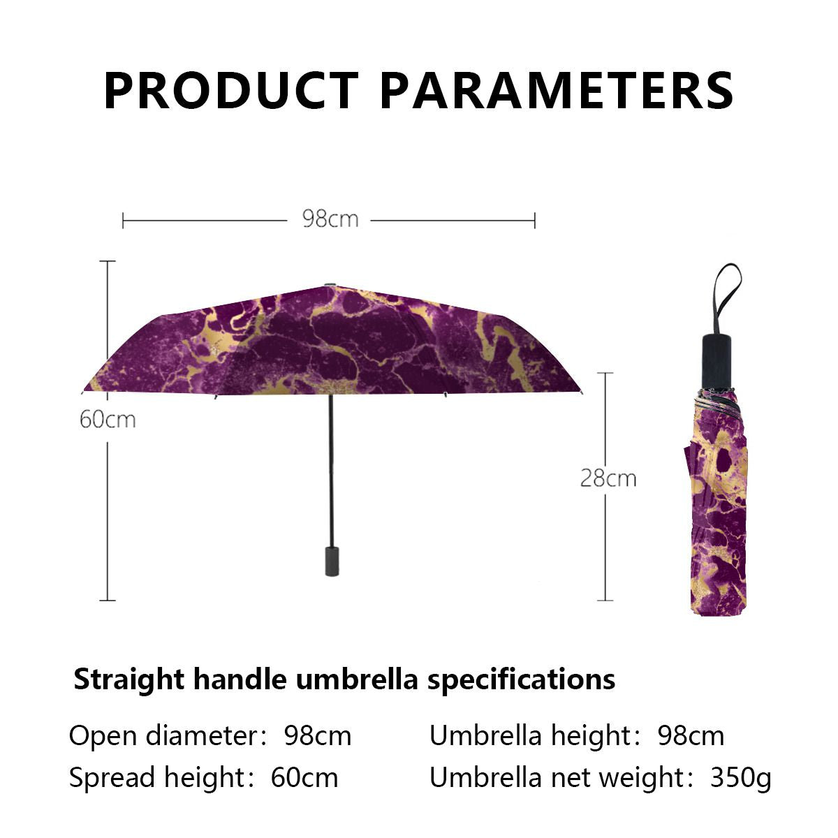 Purple And Gold Marble Pattern Brushed Polyester Umbrella No.WRWRQ5