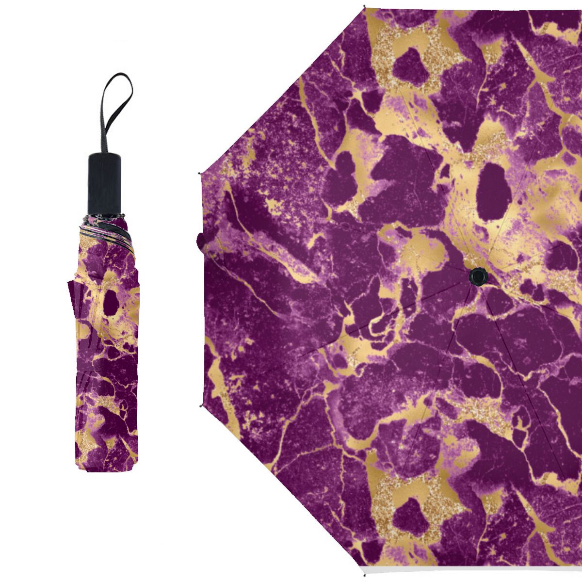 Purple And Gold Marble Pattern Brushed Polyester Umbrella No.WRWRQ5