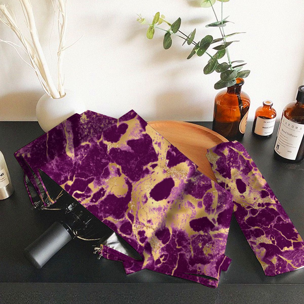 Purple And Gold Marble Pattern Brushed Polyester Umbrella No.WRWRQ5