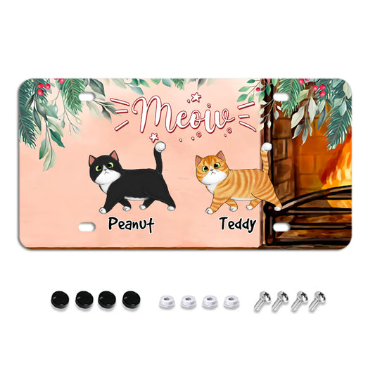 Walking Fluffy Cats Personalized License Plate