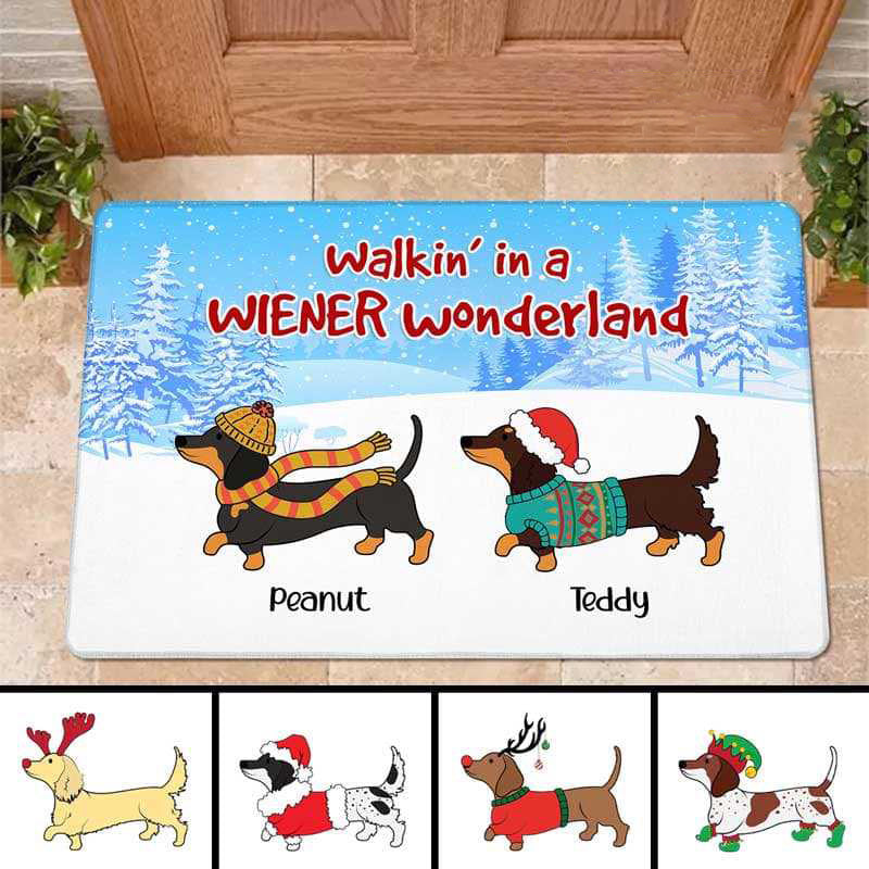 Wiener Wonderland Christmas Dachshund Personalized Doormat