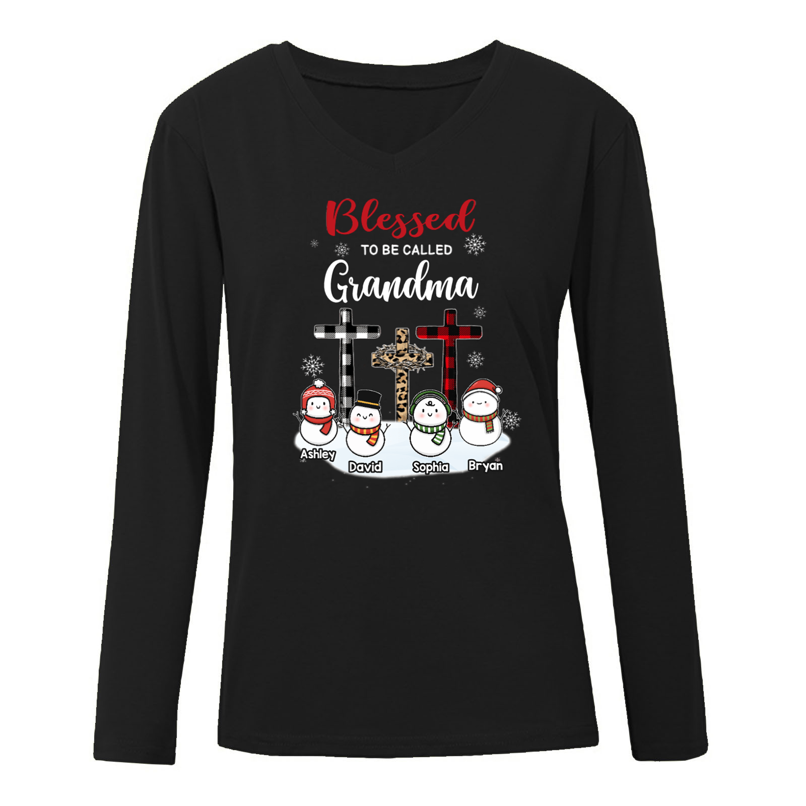 Blessed To Be Called Grandma Snowman Personalized Long Sleeve Shirt