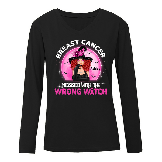 Breast Cancer Messed With Wrong Witch Halloween Personalized Long Sleeve Shirt