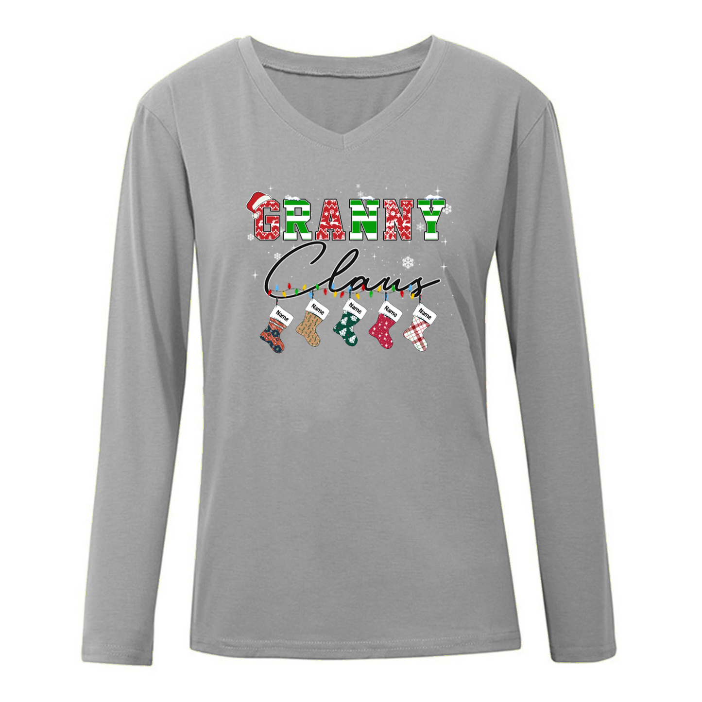 Grandma Mom Christmas Kids Name On Socks Personalized Long Sleeve Shirt