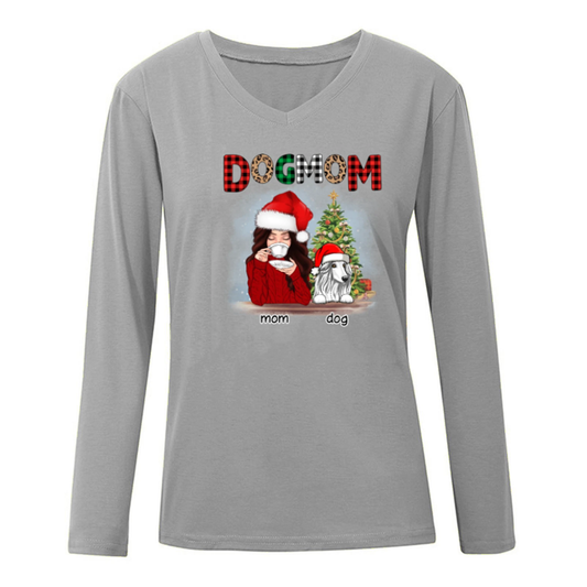 Dog Mom Christmas Pattern Personalized  Long Sleeve Shirt