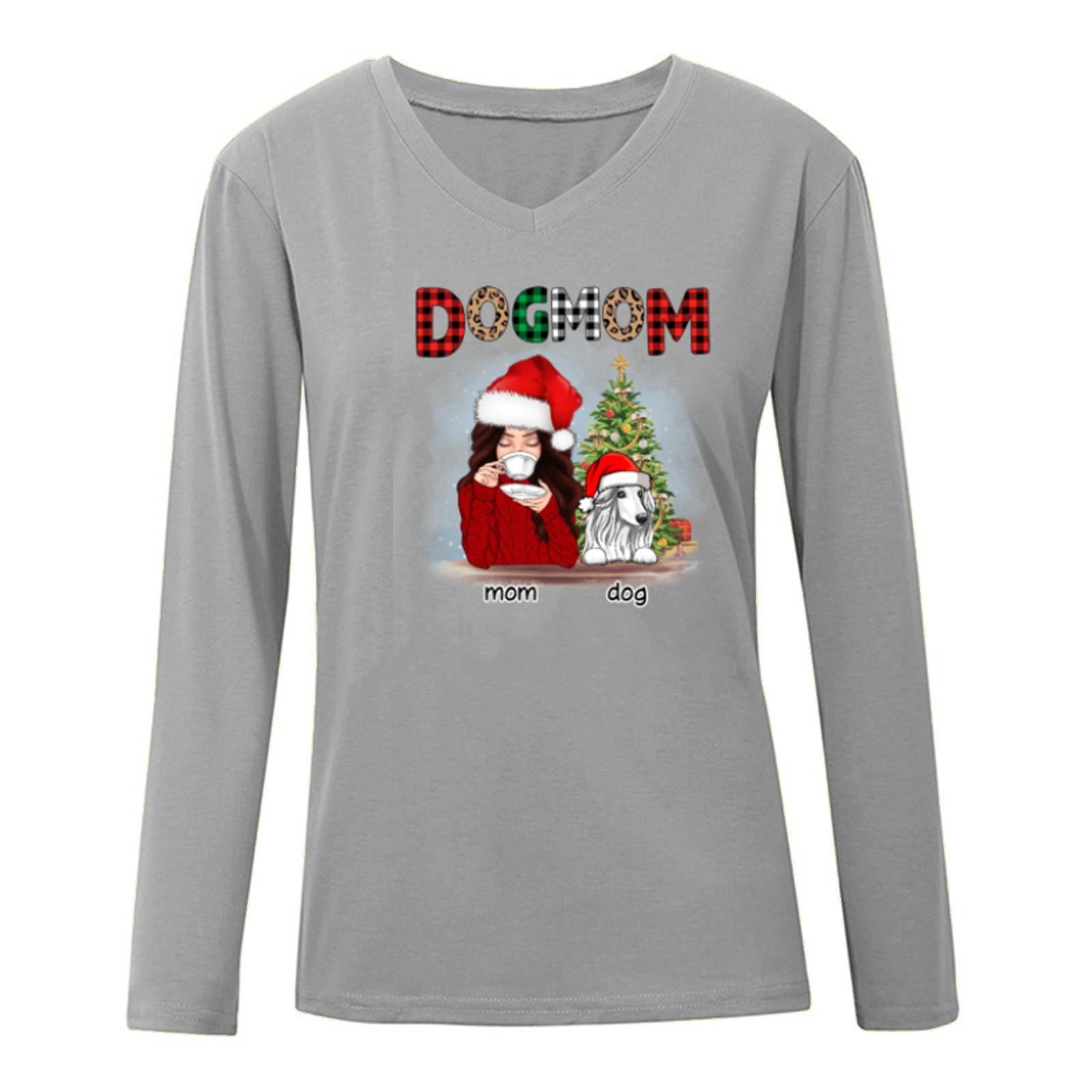 Dog Mom Christmas Pattern Personalized  Long Sleeve Shirt