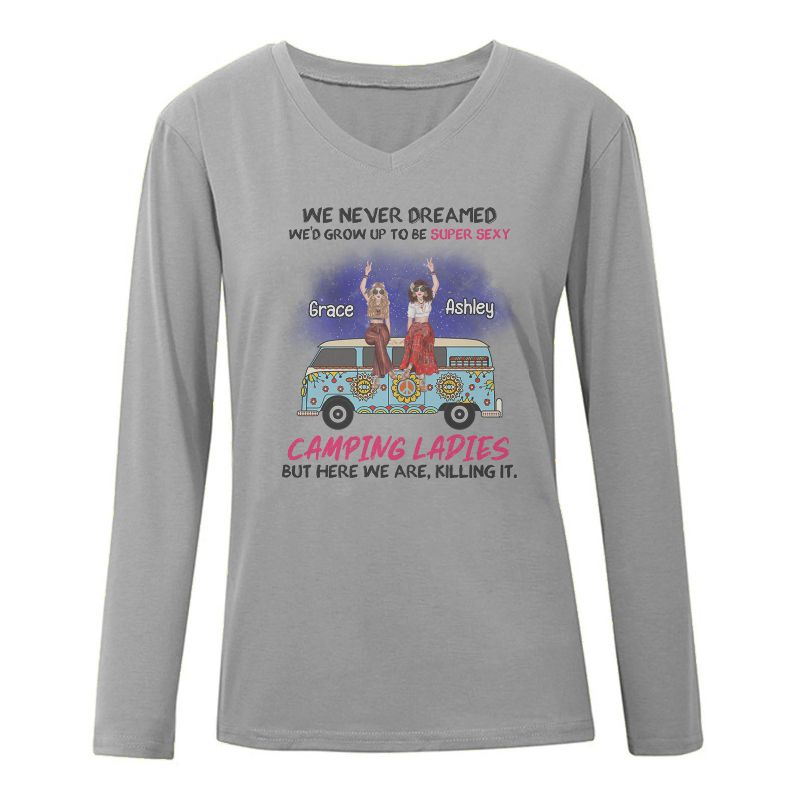 A Super Sexy Camping Lady Hippie Personalized Woman Long Sleeve Shirt