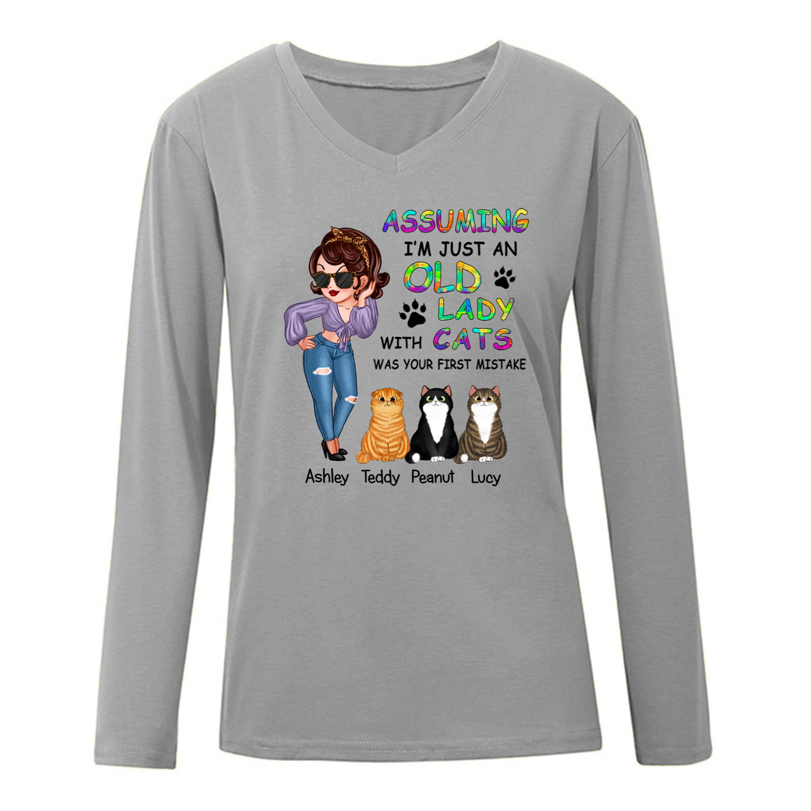 Assuming I‘m Just Old Lady With Cats Sassy Woman Personalized Long Sleeve Shirt