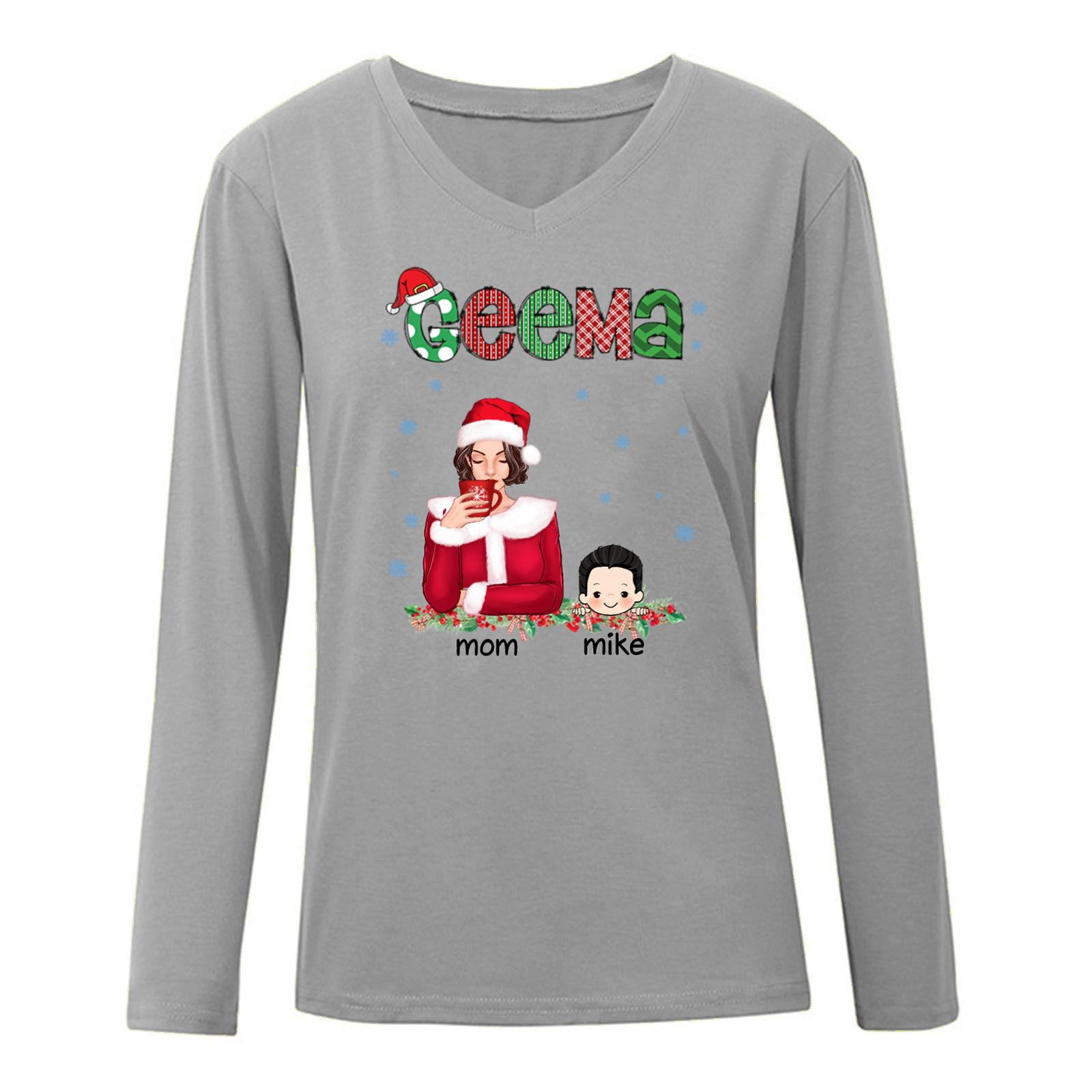 Beautiful Grandma And Grandkids Christmas Personalized Long Sleeve Shirt
