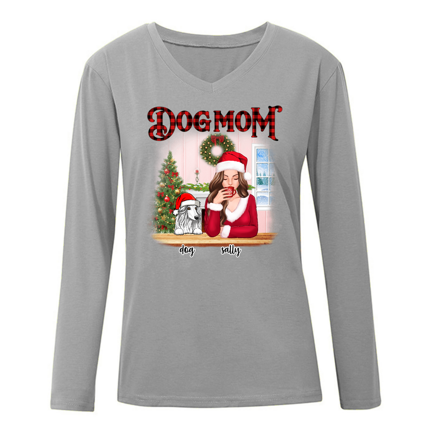 Beautiful Woman Dog Mom Christmas Personalized Long Sleeve Shirt