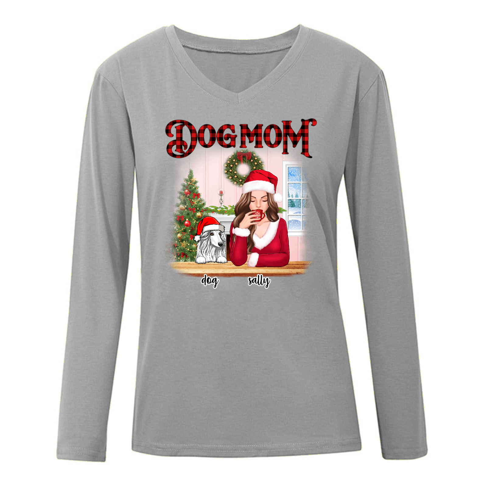 Beautiful Woman Dog Mom Christmas Personalized Long Sleeve Shirt