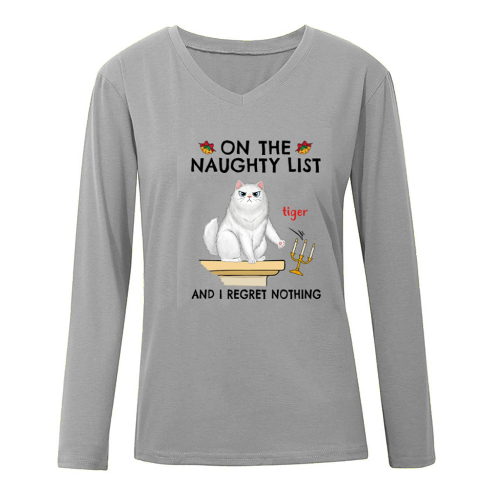 Naughty Cat Regret Nothing Christmas Personalized Long Sleeve Shirt