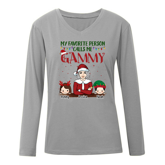 Favorite People Call Me Grandpa Grandma Claus Personalized Long Sleeve Shirt