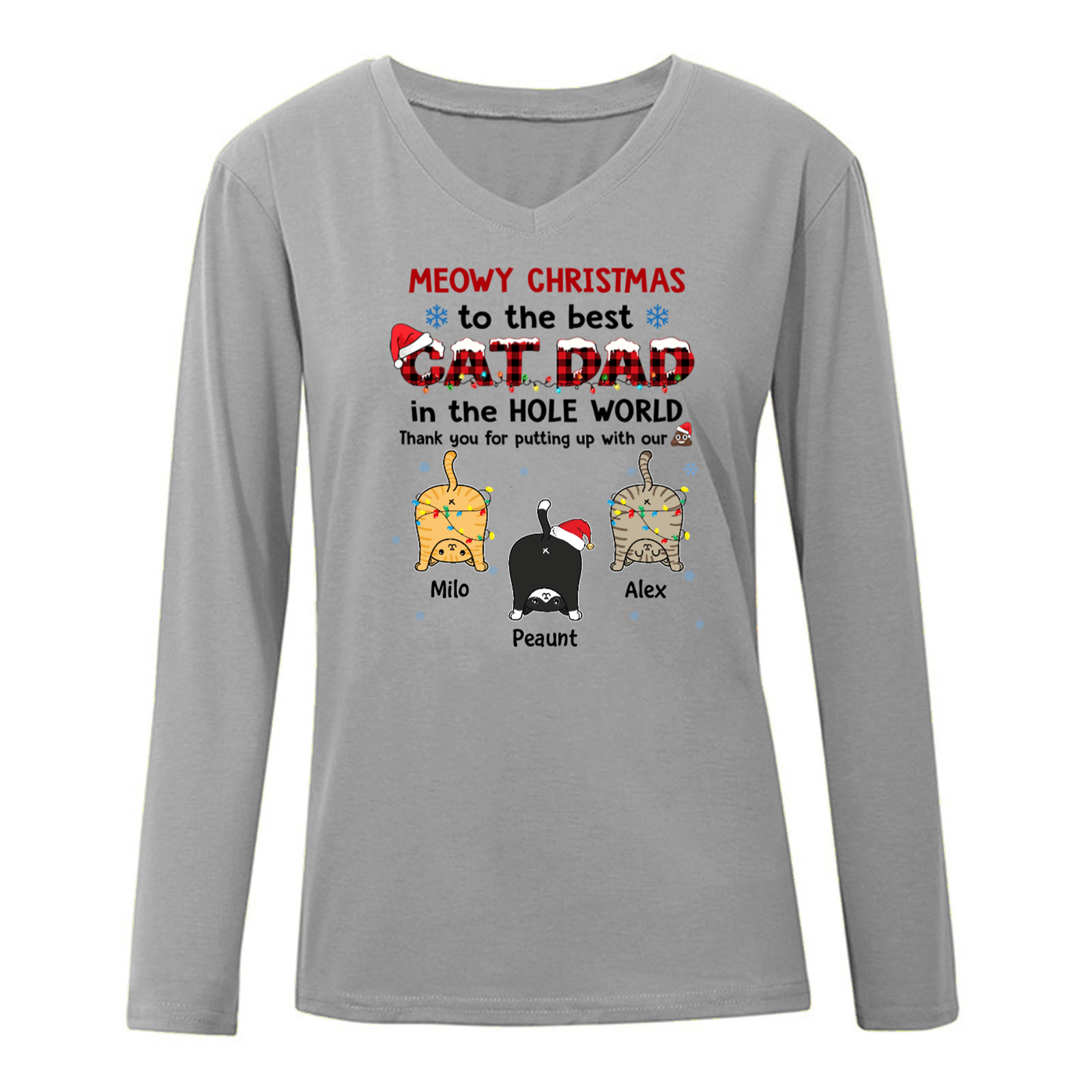 猫のお尻 ありがとう お母さん お父さん クリスマス パーソナライズ 長袖 シャツ