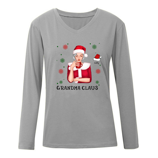 Beautiful Christmas Mom Grandma Claus Personalized Long Sleeve Shirt