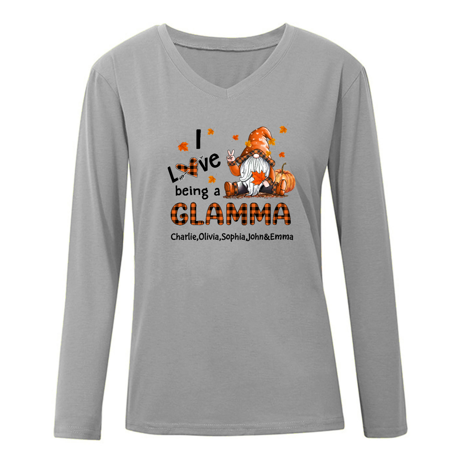 Fall Season Love Being Grandma Gnome Personalized Women Long Sleeve Shirt