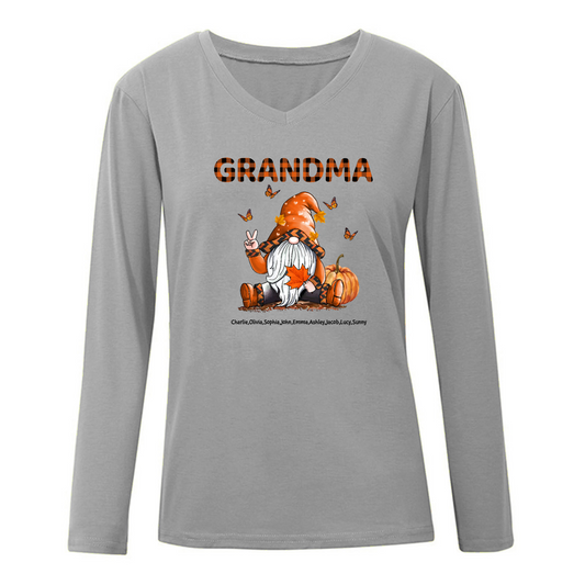 Fall Season Love Being Grandma Gnome Personalized Woman Long Sleeve Shirt