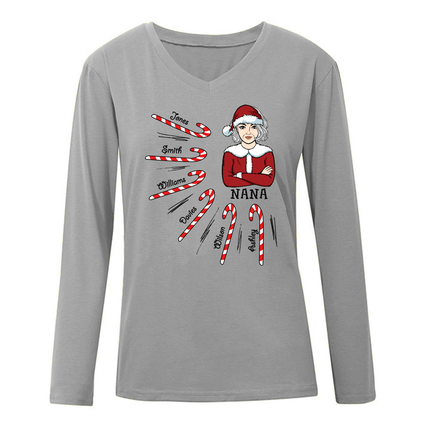 Christmas Candy Canes Mom Grandma Personalized Long Sleeve Shirt