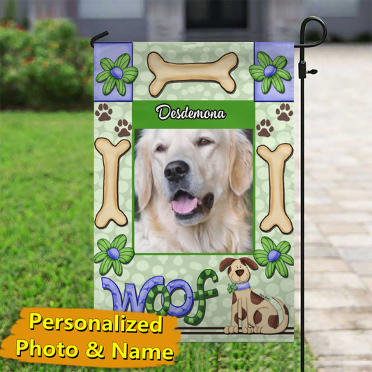 Woof – Personalized Photo & Name – Garden Flag & House Flag