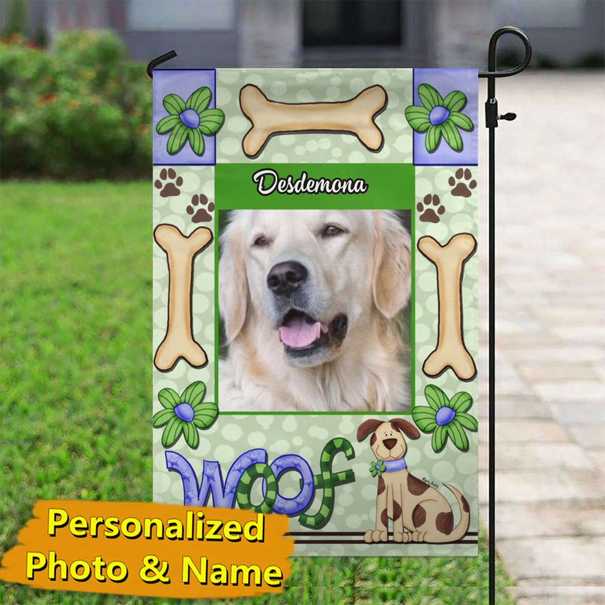 Woof – Personalized Photo & Name – Garden Flag & House Flag