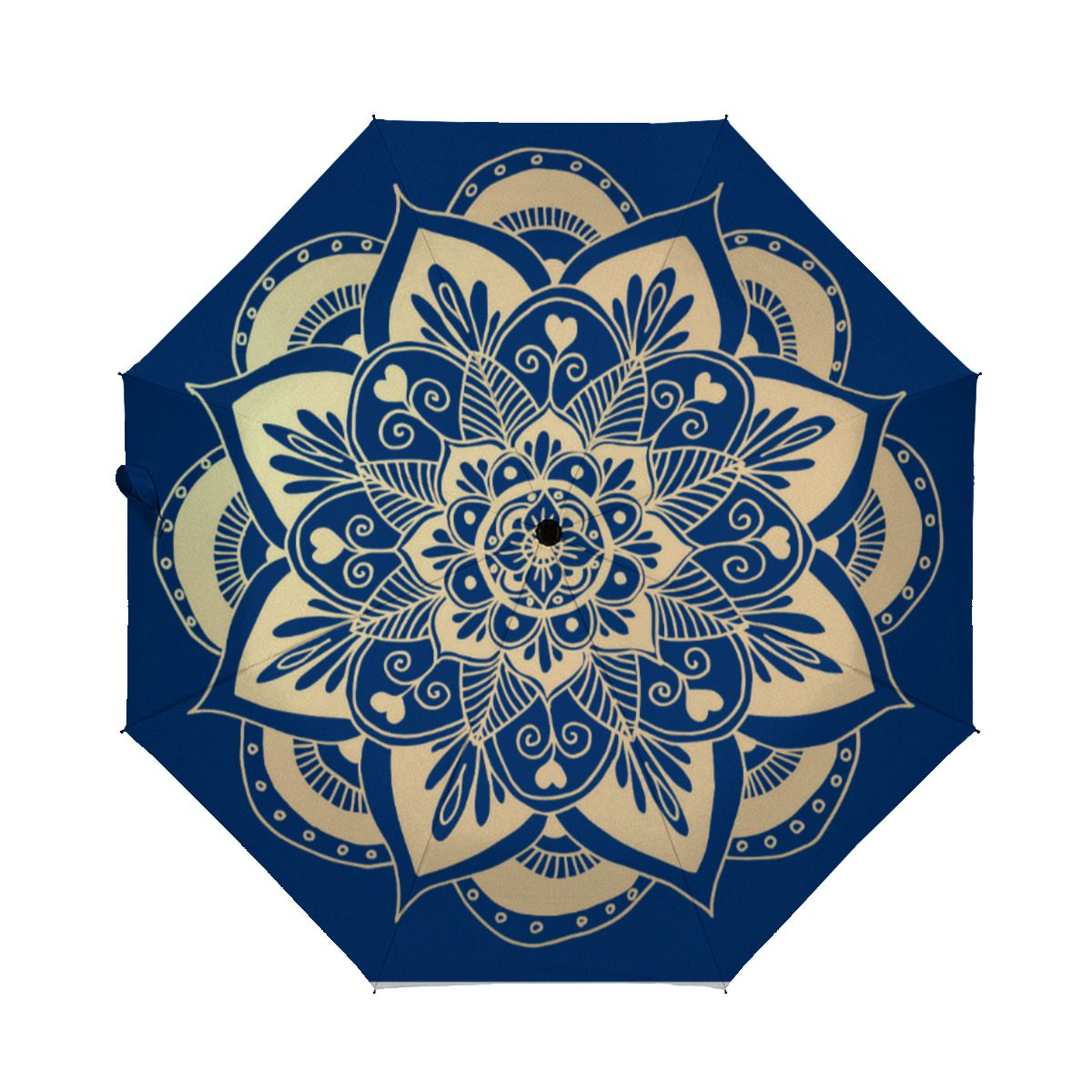 Elegant Navy Blue Gold Mandala Boho Christmas Brushed Polyester Umbrella No.XG8QER