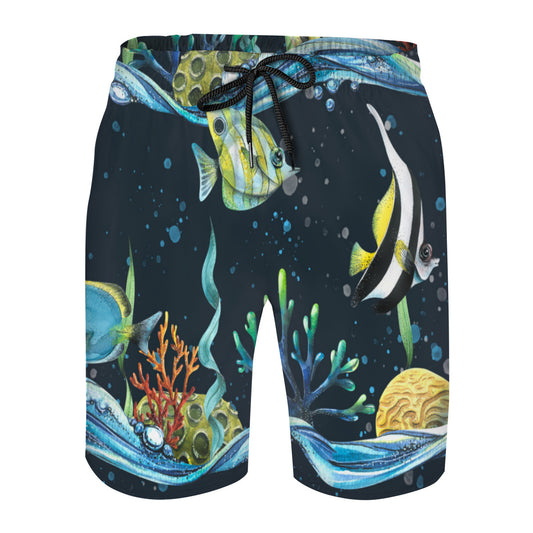 Fish With Seawaves Men's Swim Trunks No.XMVJNA