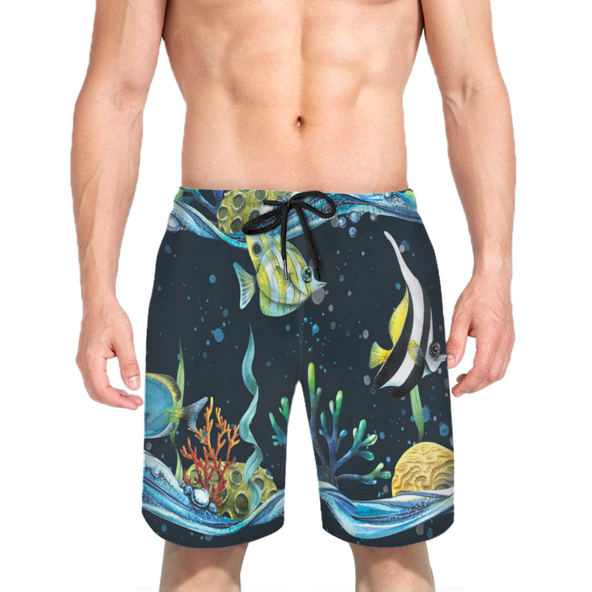 Fish With Seawaves Men's Swim Trunks No.XMVJNA