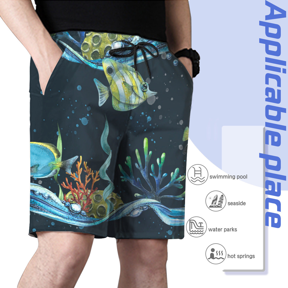 Fish With Seawaves Men's Swim Trunks No.XMVJNA