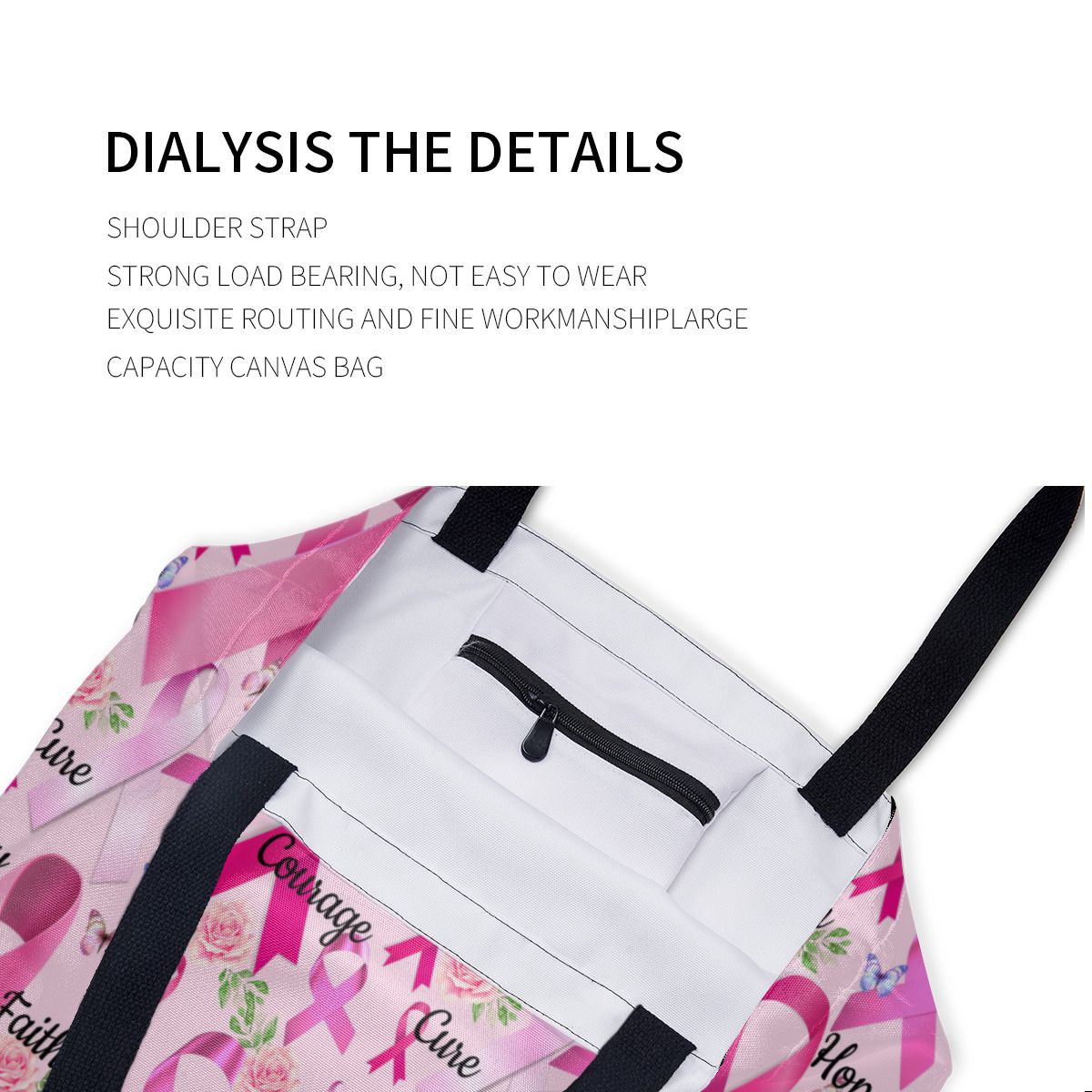 Pink Ribbon Breast Cancer Canvas Bag No.VCT5VP