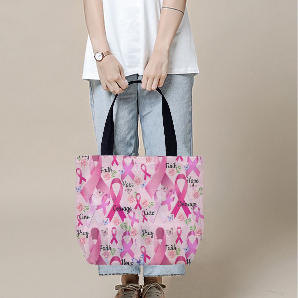 Pink Ribbon Breast Cancer Canvas Bag No.VCT5VP
