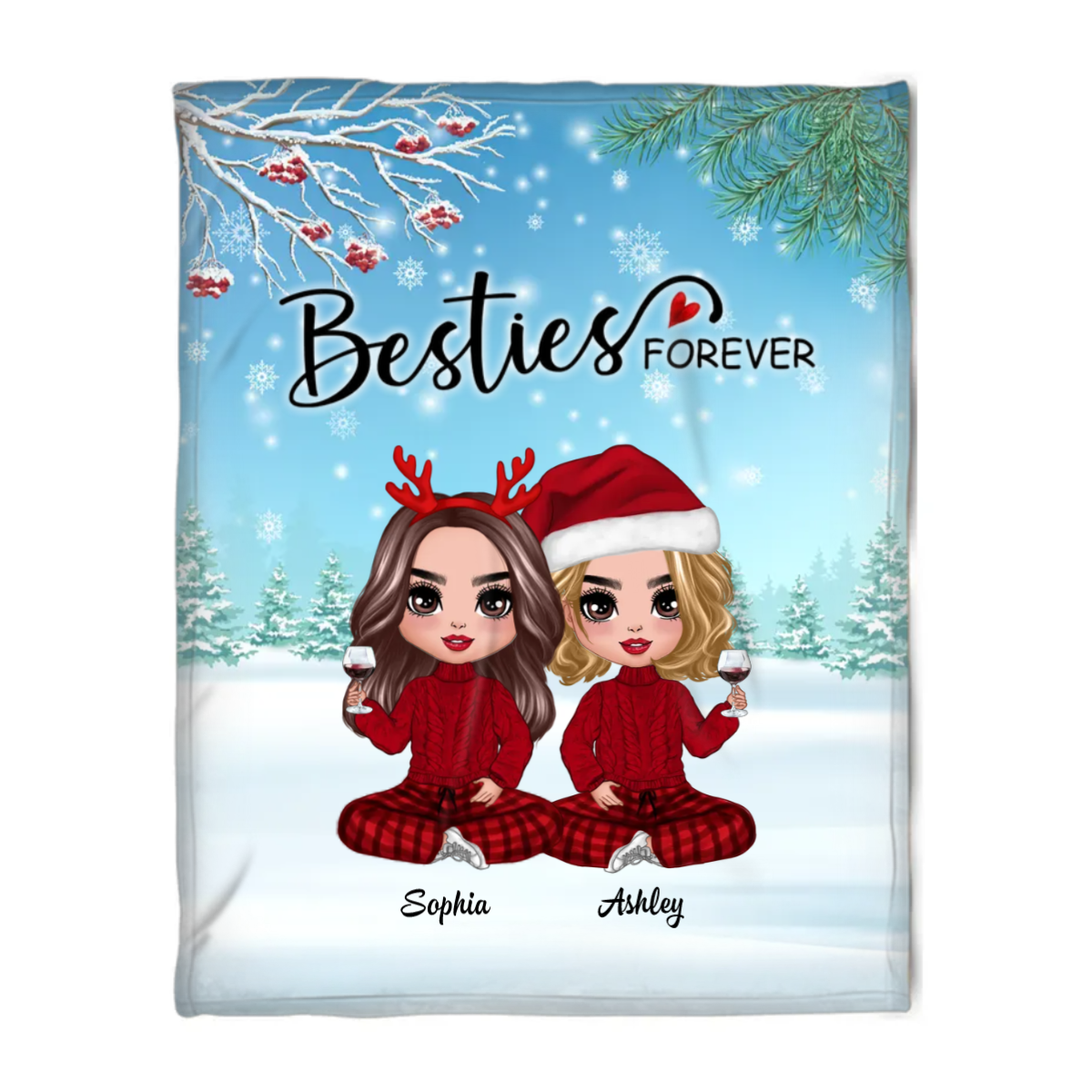 Doll Besties Christmas Checkered Pants Personalized Blanket