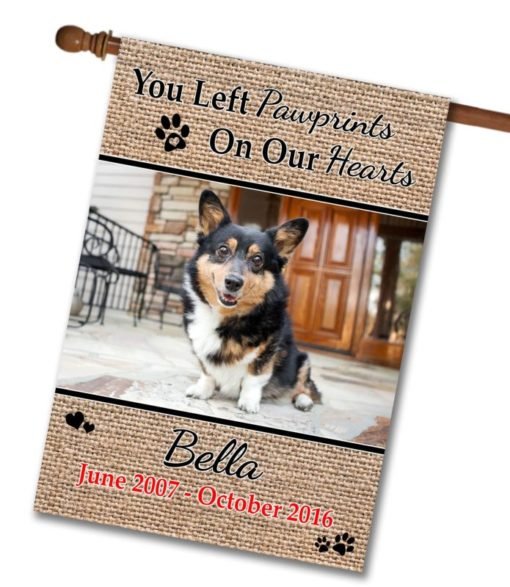 Pawprints on Our Hearts – Personalized Photo & Name – Garden Flag & House Flag