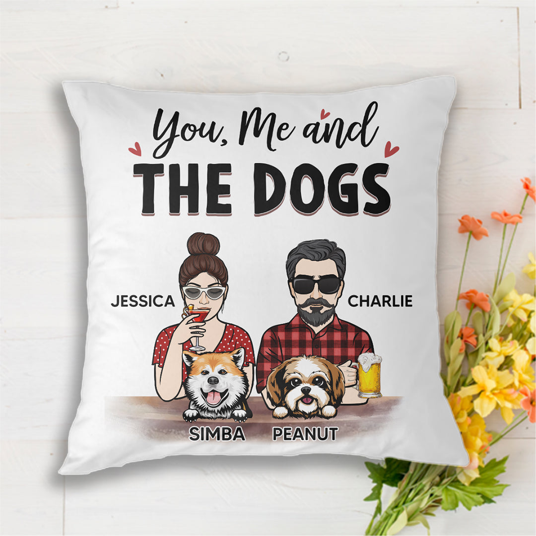 You Me And The Dog Front View Couple Personalized Pillow