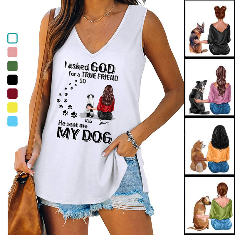 Dog Mom Asked God For True Friend Personalized Tank Top