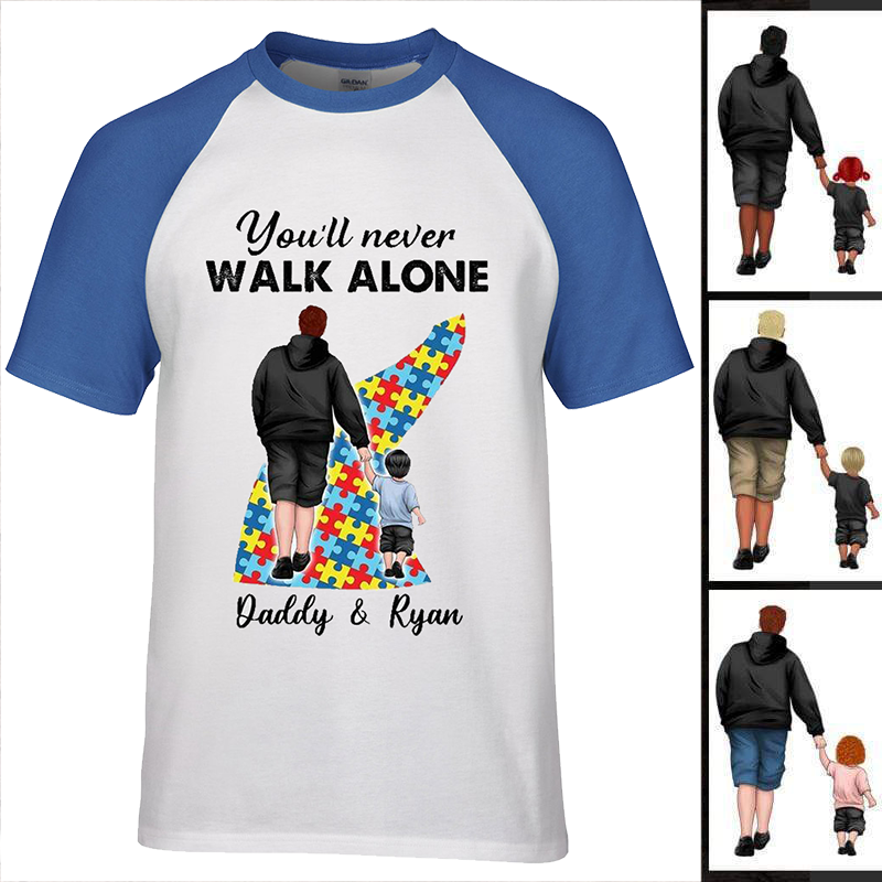 自閉症のお父さん You'll Never Walk Alone パーソナライズされたラウンドネックベースボール T シャツ