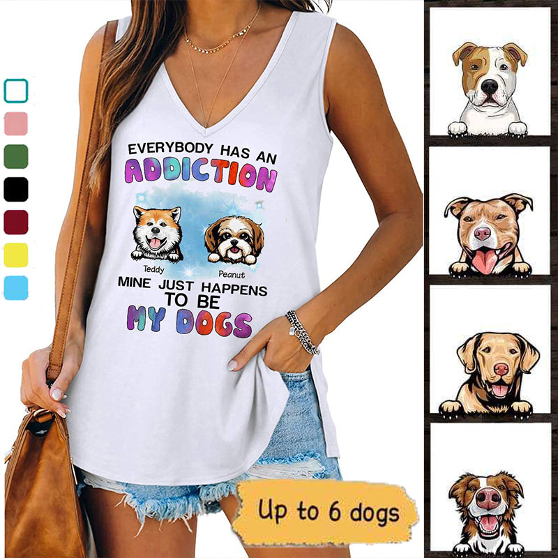 My Dogs My Addiction Personalized Women Tank Top V Neck Casual Flowy Sleeveless