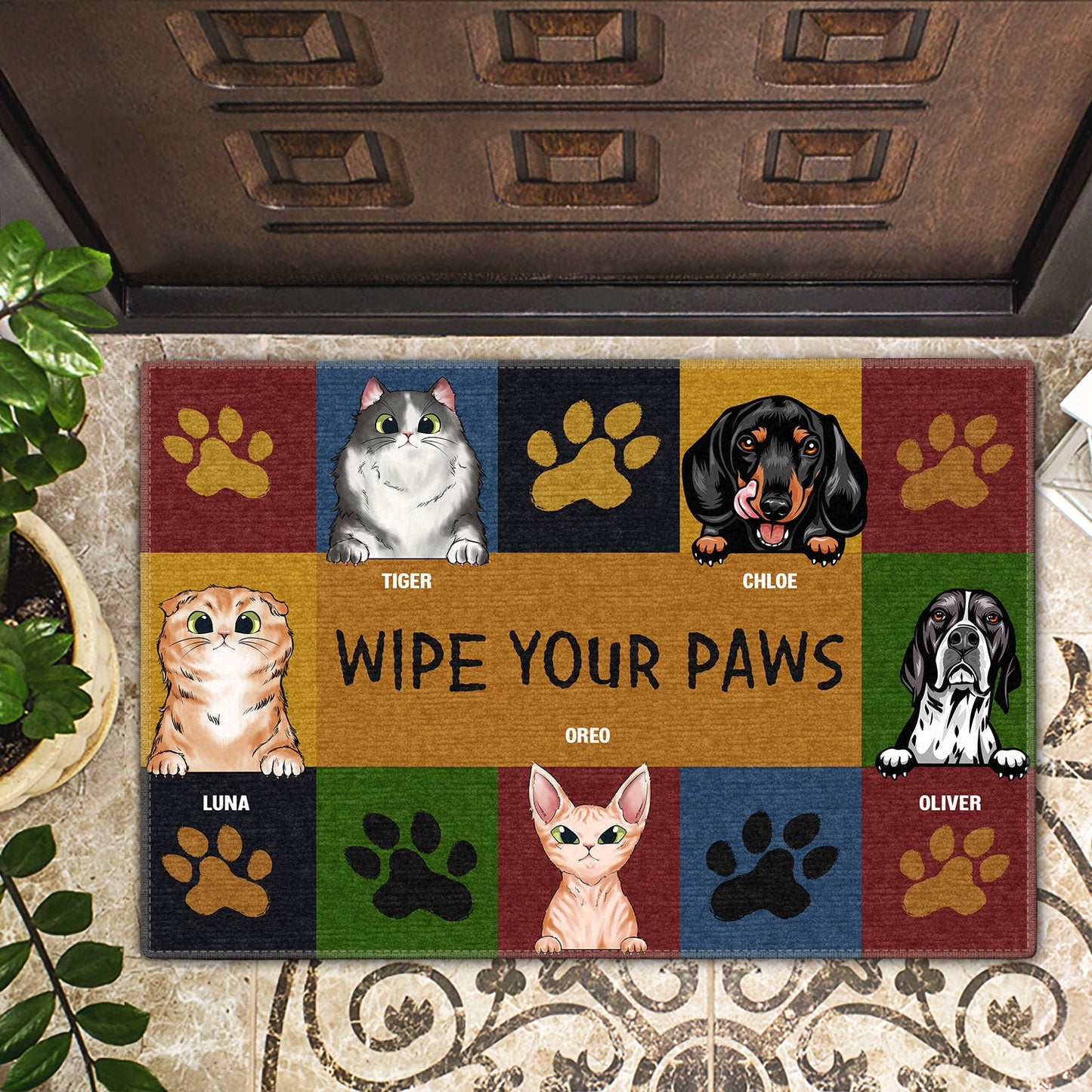 Dog Cat Wipe Your Paws - Gift For Pet Lovers - Personalized Custom Doormat