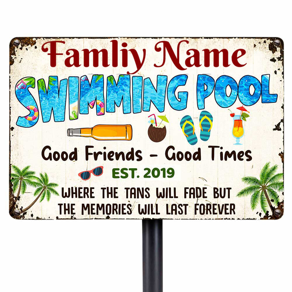 Personalized Pool Good Memories Metal Sign