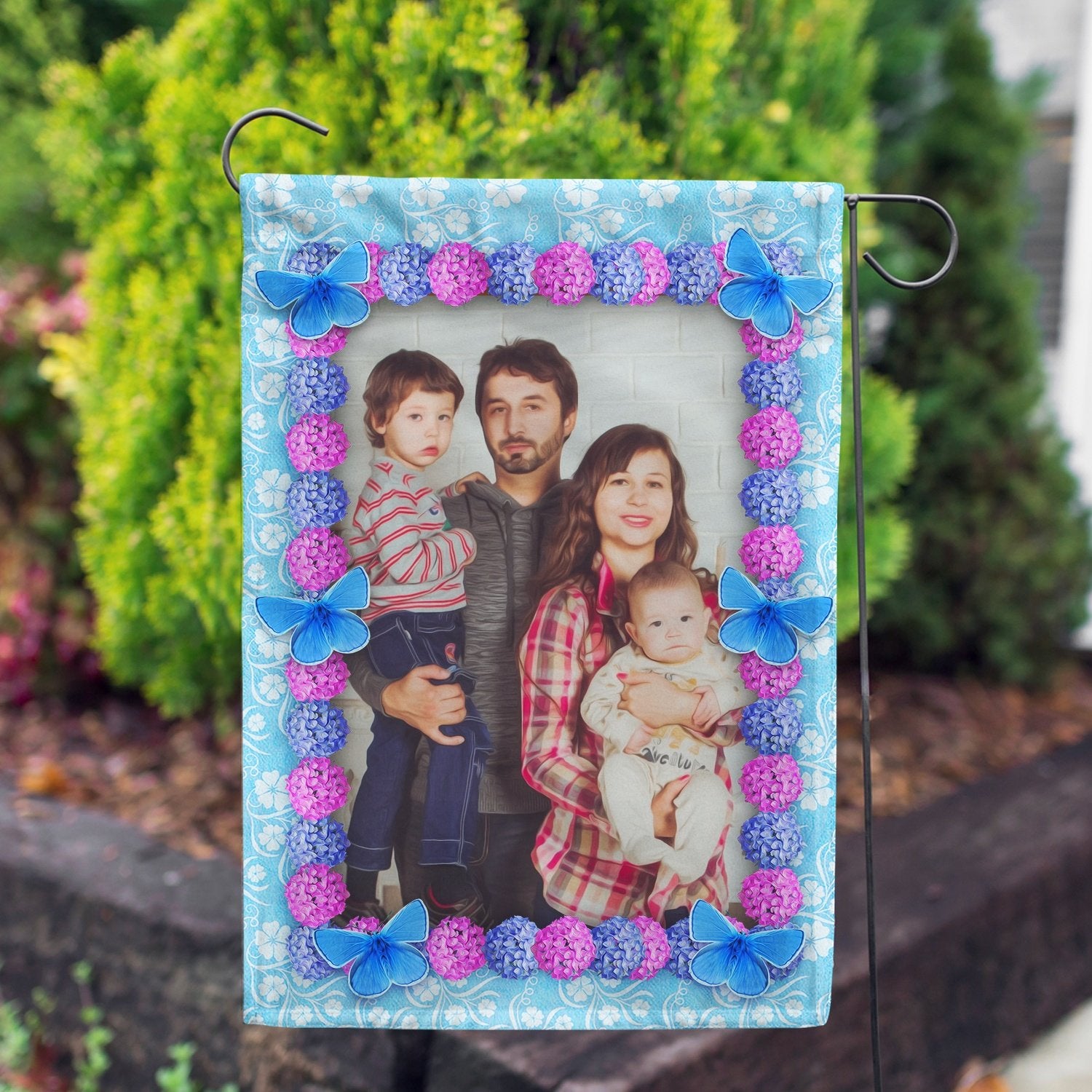 Personalized Blue And Purple Hydrangea House Flag & Garden Flag