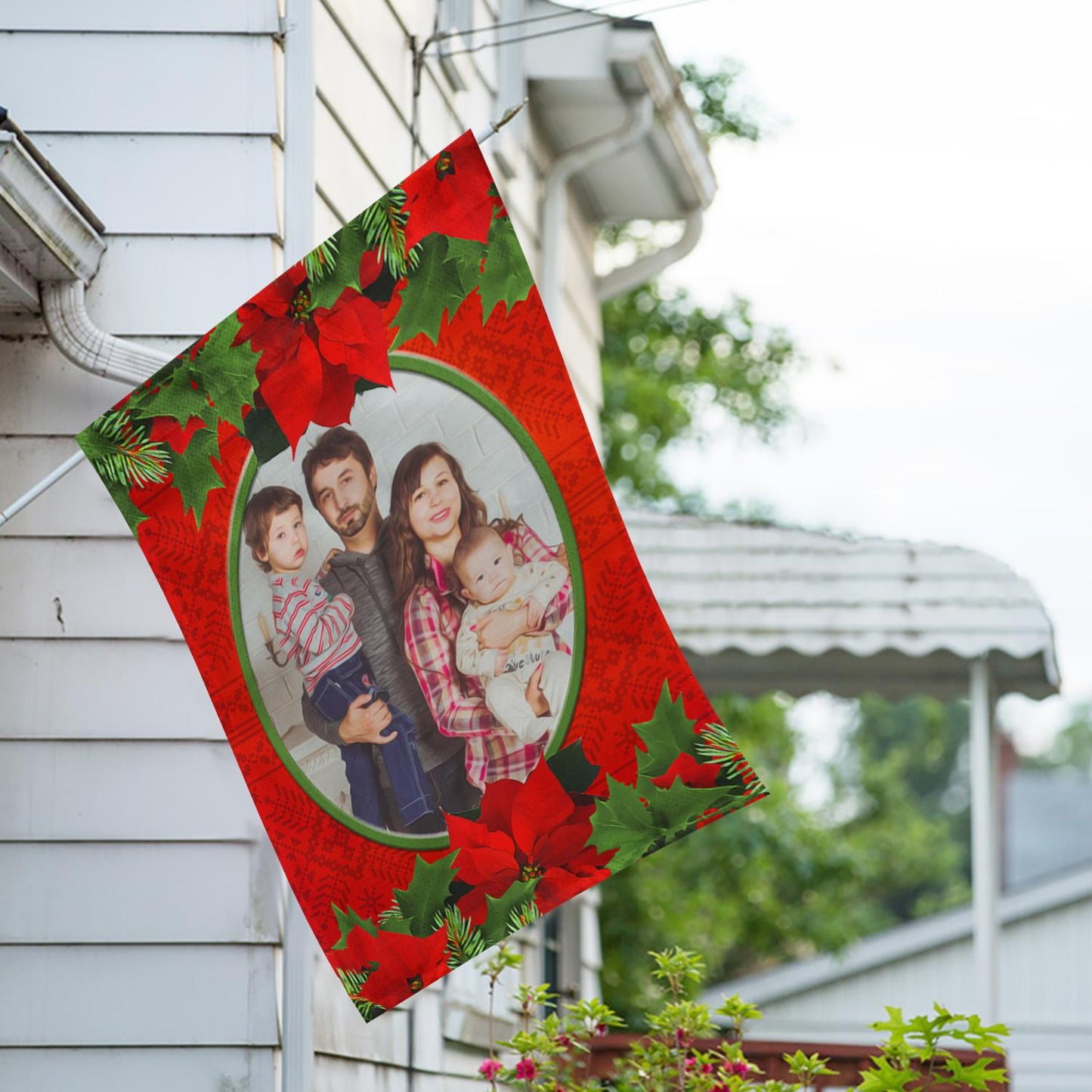 Personalized Red Poinsettia House Flag & Garden Flag